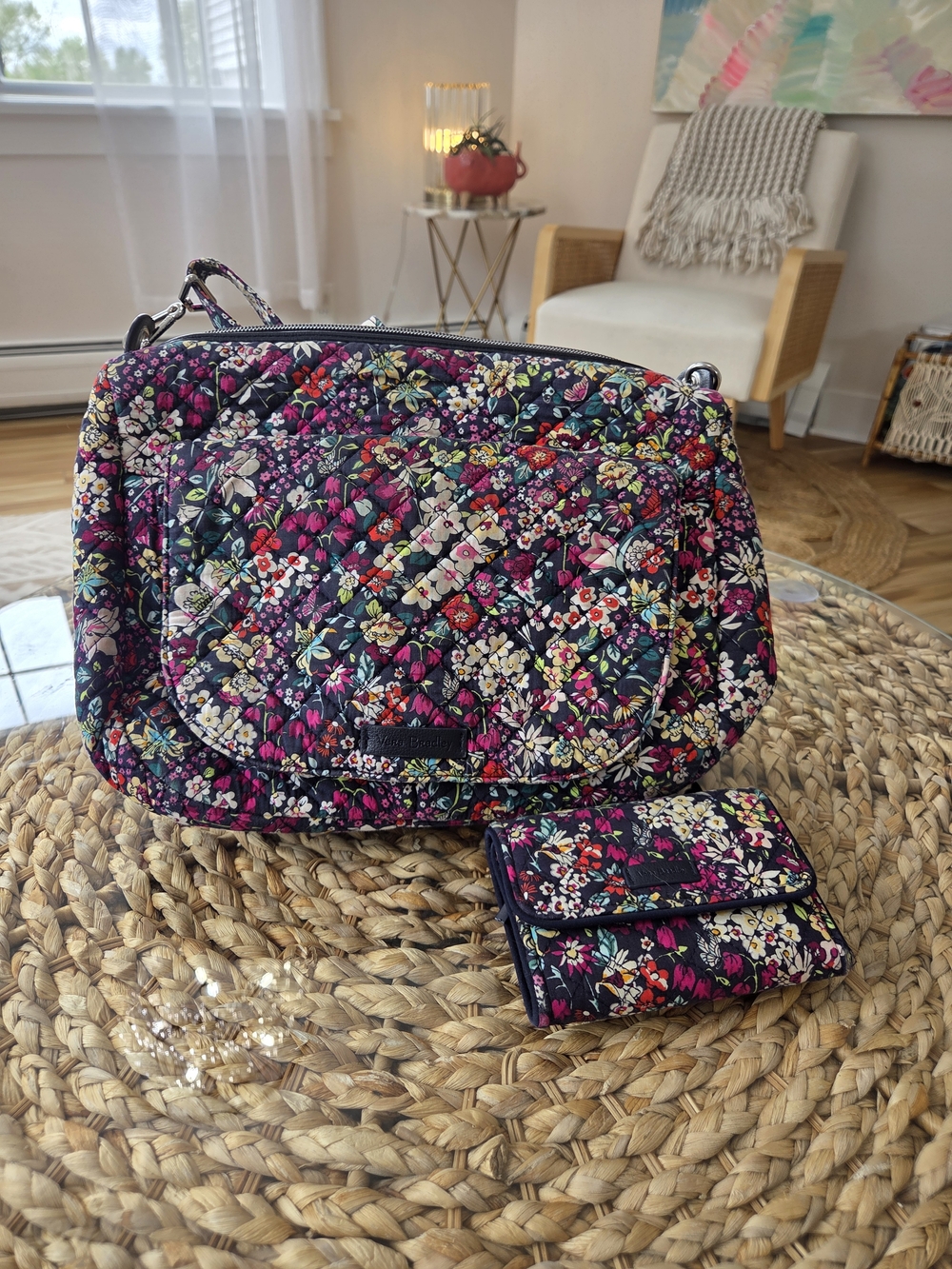 Vera Bradley Navy Floral Quilted Crossbody Carson Mini With Wallet!